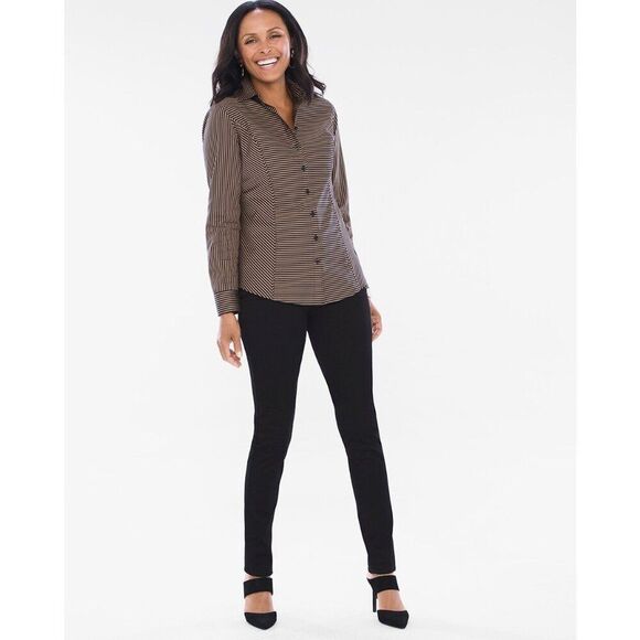 Chico's No Iron Sateen Stripe Shirt Size 3 XL Size 16 NWOT - Picture 3 of 16